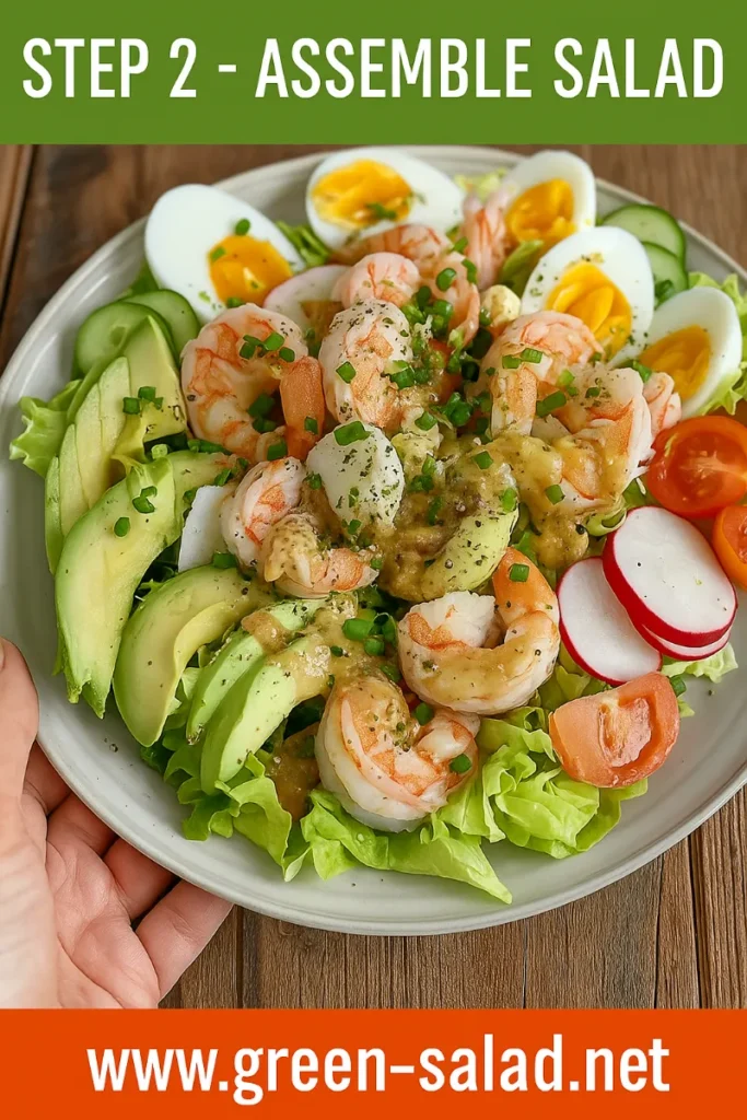 Classic Shrimp Louie Salad Recipe for a Fresh West Coast Favorite 7 Step 2 assembling Classic Shrimp Louie Salad with toppings