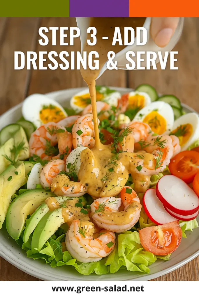 Classic Shrimp Louie Salad Recipe for a Fresh West Coast Favorite 8 Step 3 adding Louie dressing to Classic Shrimp Louie Salad